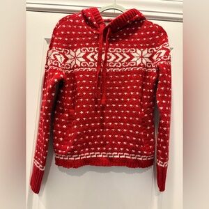 Red and White Patterned Women's Sweater Hoodie